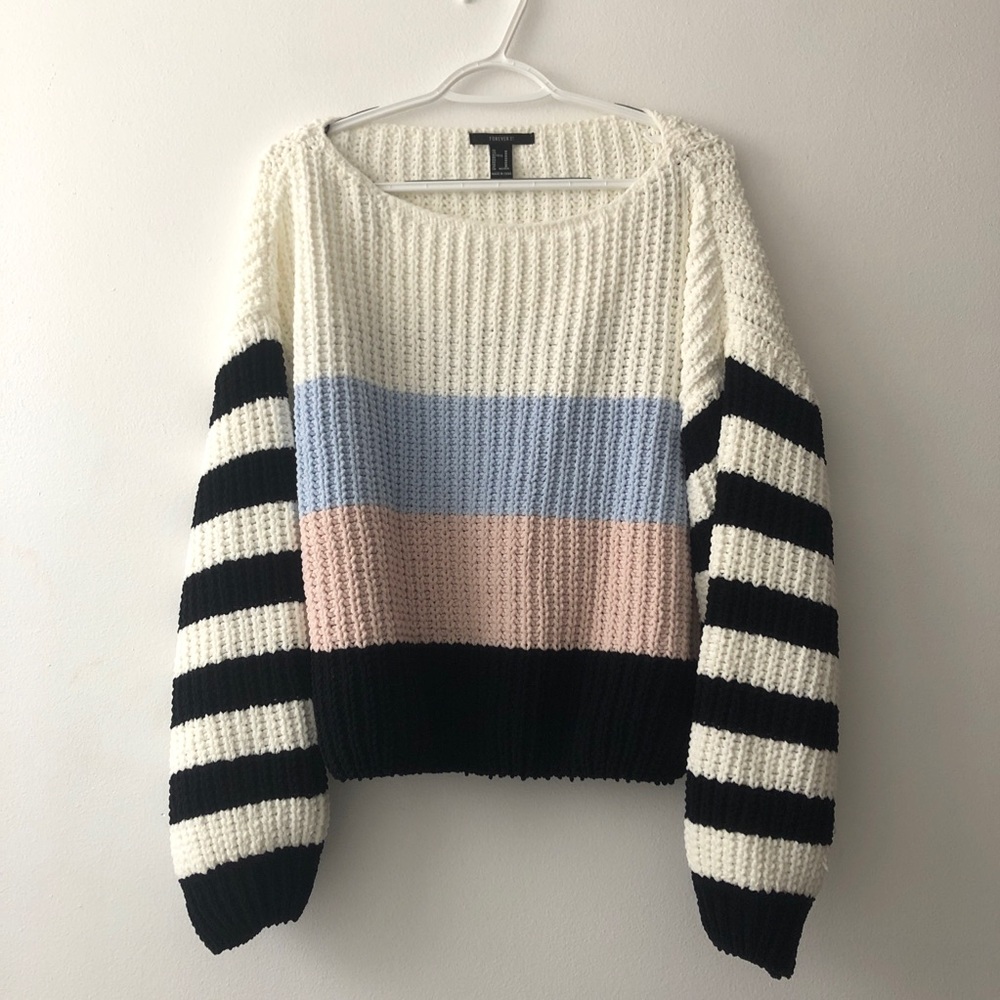 Blue & Pink Striped Chenille F21 Sweater